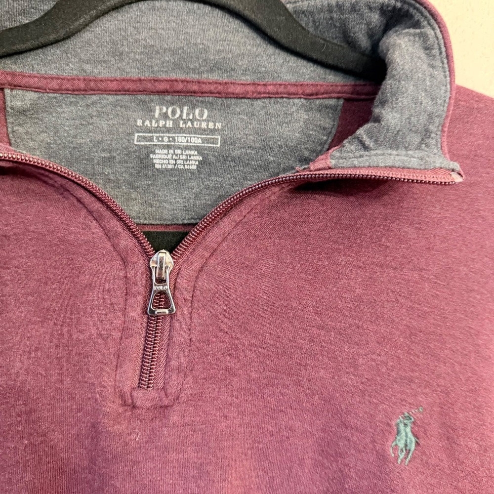 Polo Ralph Lauren Mens Large Burgundy Heather Quarter Zip Pullover Sweatshirt - Picture 3 of 8